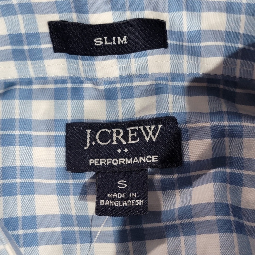 J Crew Shirt Men Small Blue Plaid Slim Fit Performance Cotton Blend Casual NWT - Picture 3 of 10